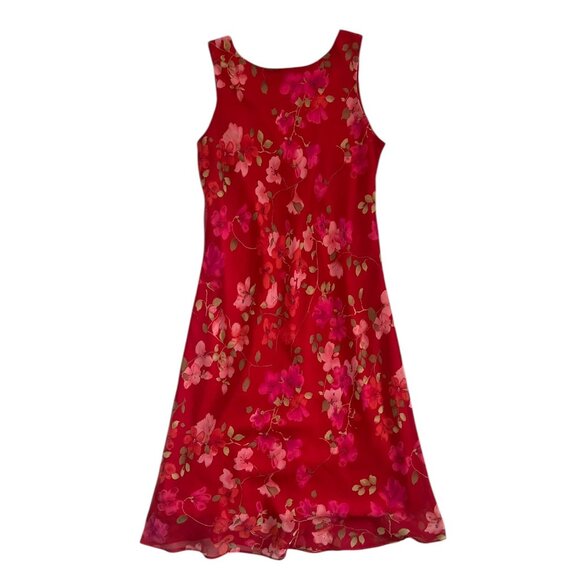 Vintage B.Moss Floral Shift Dress Red Size 4 Fairy 90s Y2K Romantic Feminine - Picture 2 of 9